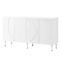 Weißes Merax Sideboard mit 3D geschwungenen, grifflosen Türen und Metallfüßen. Moderner Wohnzimmerschrank.