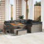 Graues 12-tlg. vidaXL Garten-Sofa-Set aus Polyrattan mit Kissen und Tisch auf Terrasse.