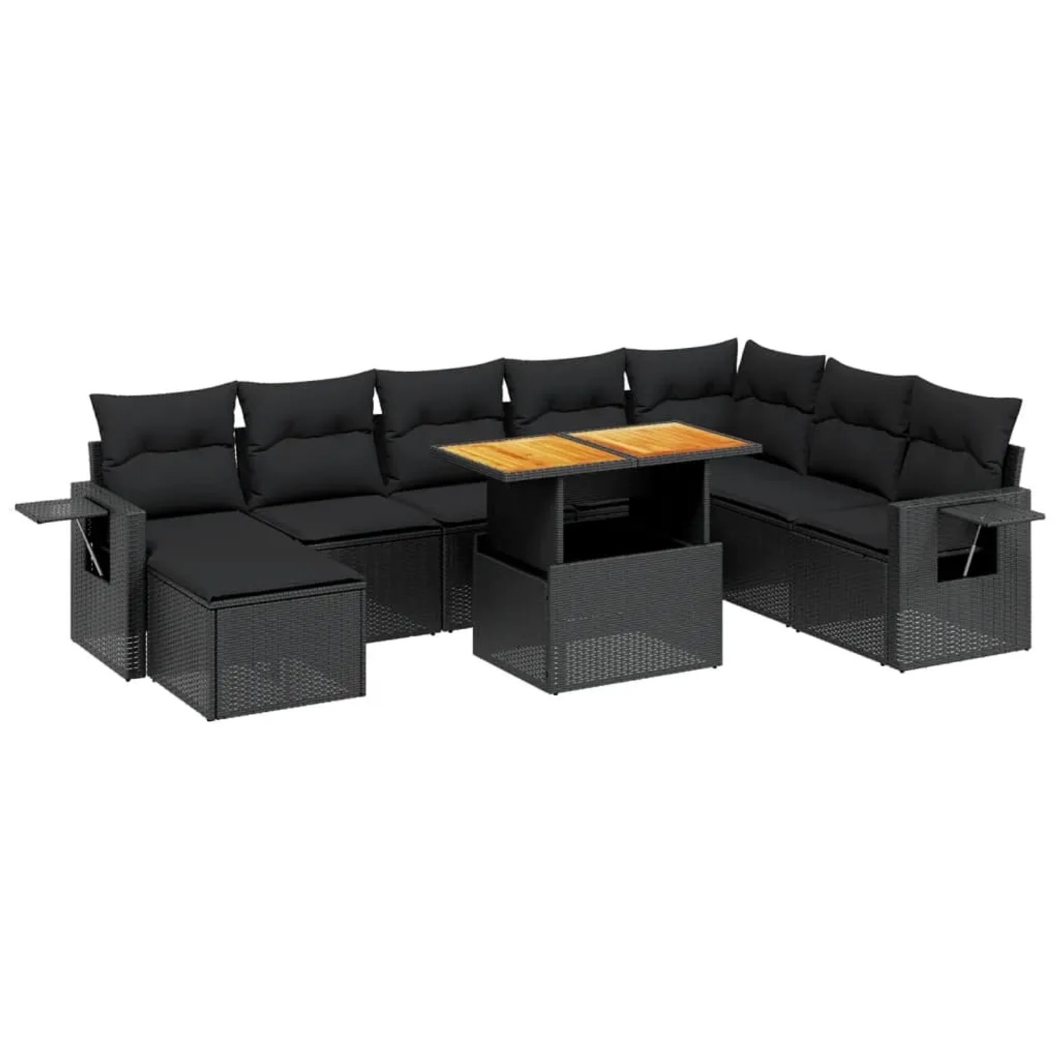 vidaXL 9-Tlg Garten-Sofagarnitur mit Kissen Schwarz Poly Rattan 3275736 günstig online kaufen