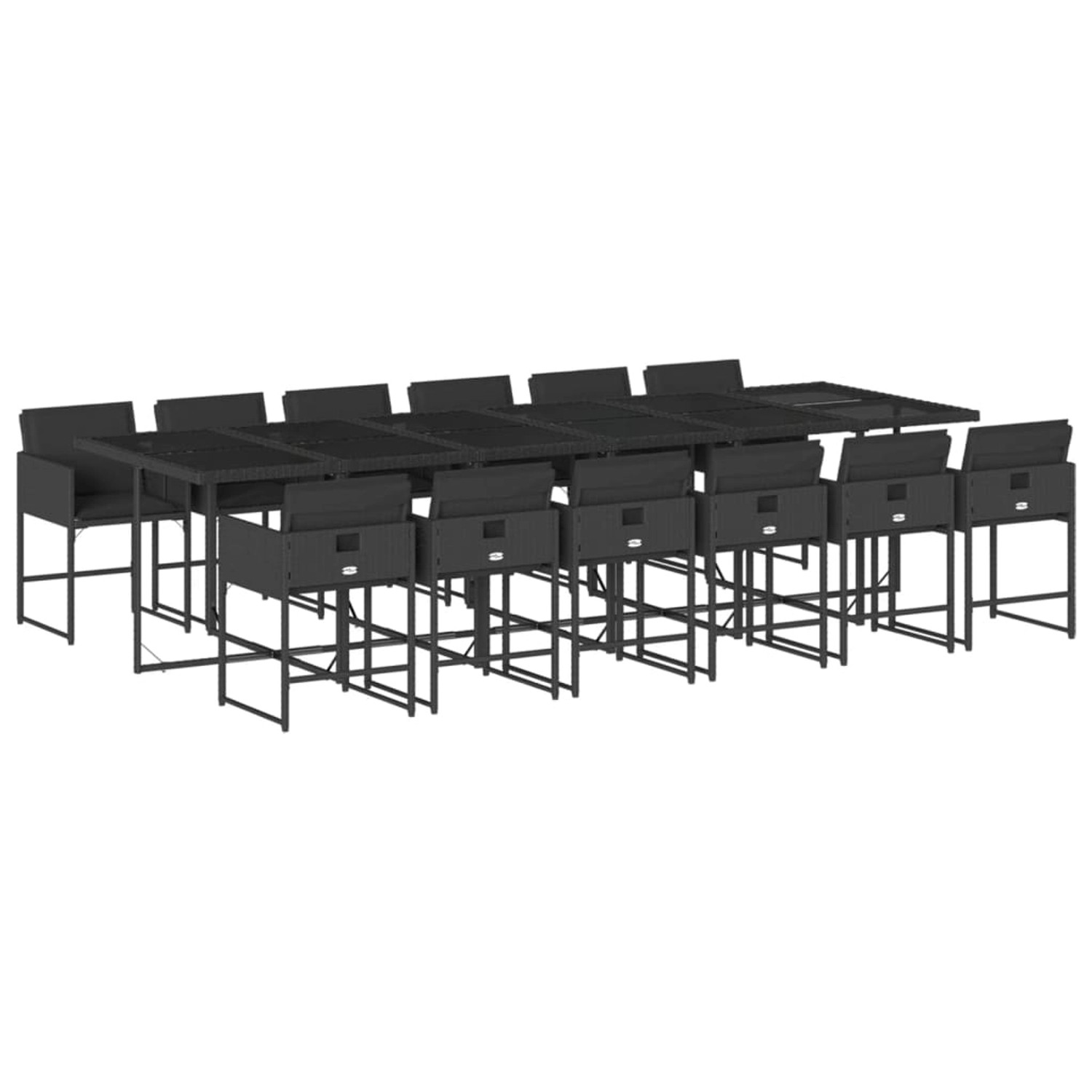 vidaXL 13-Tlg Garten-Essgruppe mit Kissen Schwarz Poly Rattan 3211303