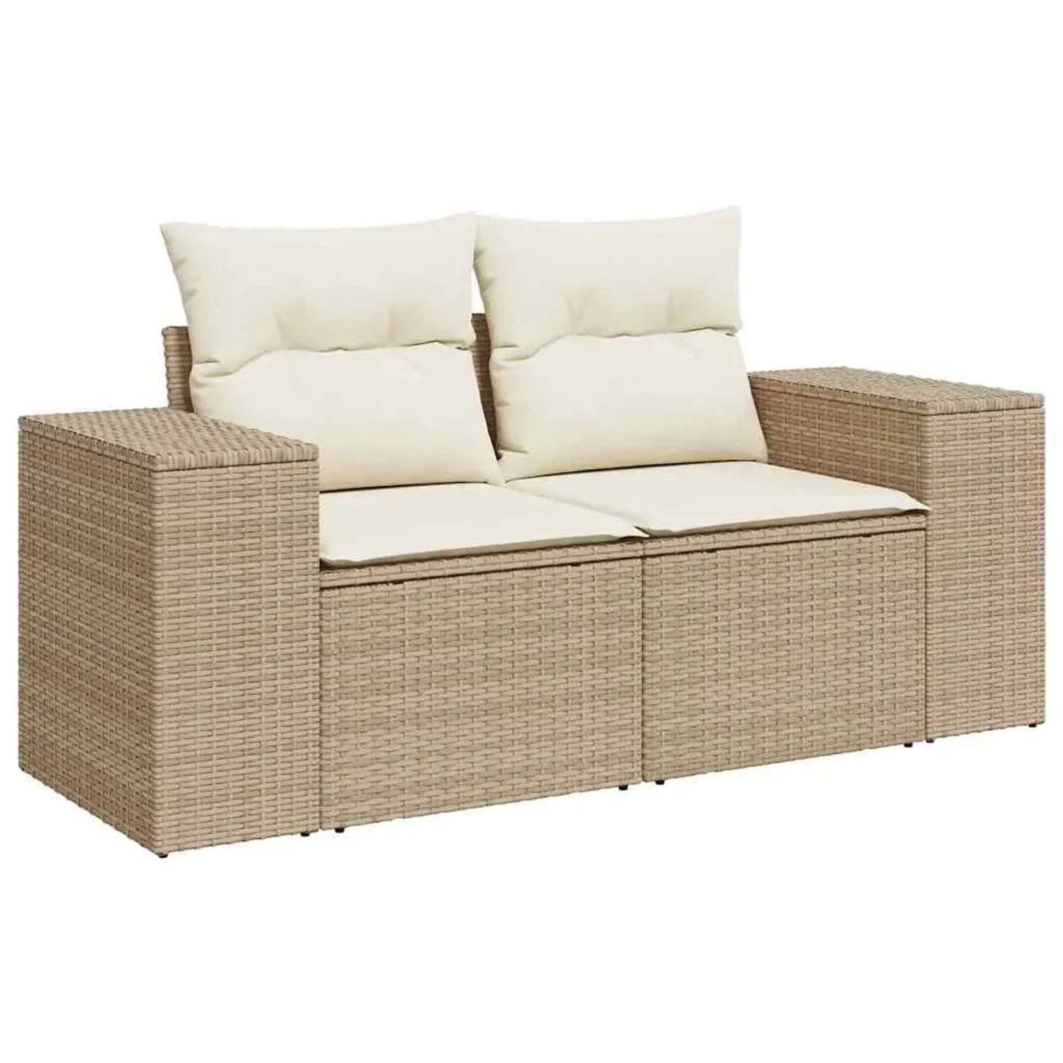 Beiges 13-tlg. vidaXL Garten-Sofa-Set aus Poly Rattan mit verstellbarer Höhe.