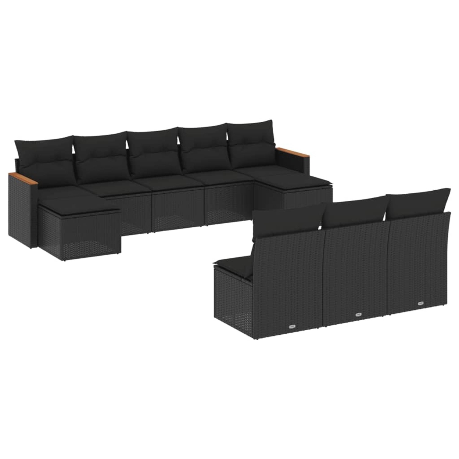 vidaXL 10-tlg Garten-Sofagarnitur mit Kissen Schwarz Poly Rattan Modell 134 günstig online kaufen