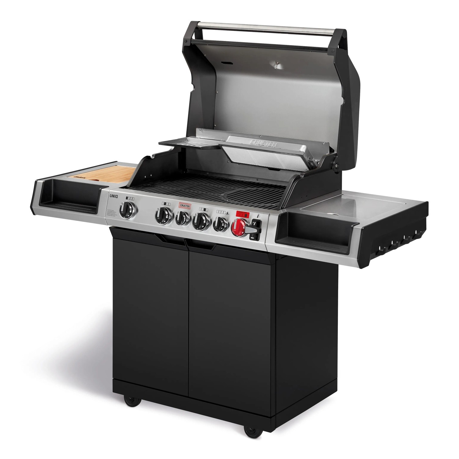 Enders Gasgrill Uniq 4 IK Cruster mit Oberhitze, Seitenkocher und Unterschrank. Grillfläche mit Gussrost.