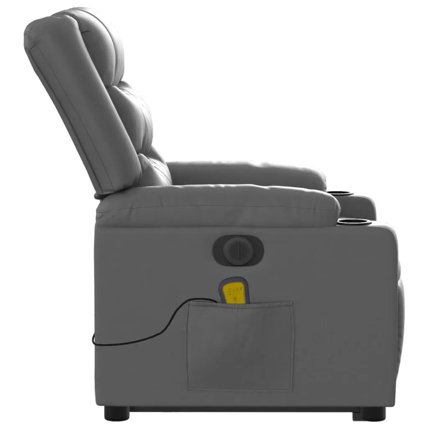 Grauer vidaXL Massagesessel mit Aufstehhilfe aus Kunstleder, seitliche Ansicht.