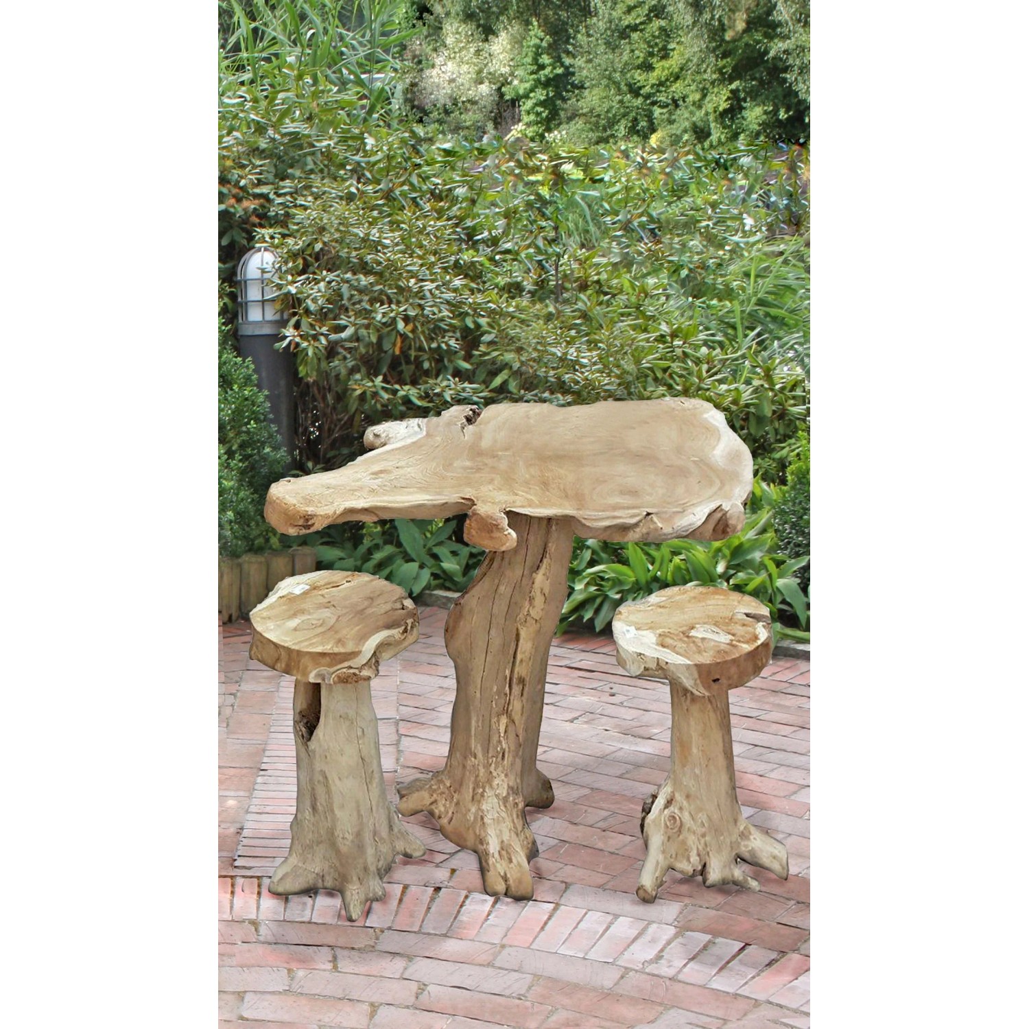 DELUKE Bartisch-Set JOEL aus Teak Natur, bestehend aus Stehtisch und zwei Hockern.
