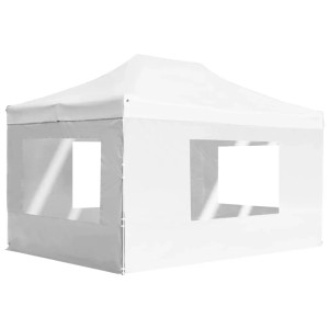 Weißes, faltbares Profi-Partyzelt 4,5x3m mit Wänden und Fenstern.