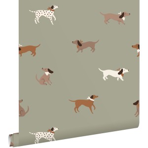 ESTAhome Tapete Hunde Grün und Braun 50 x 900 cm