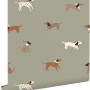 ESTAhome Tapete mit Hunde-Motiv in Grün und Braun, 50x900 cm.