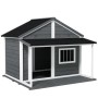 PawHut Hundehütte aus Massivholz mit Terrasse Asphaltdach Grau 124 x 112 x 105cm