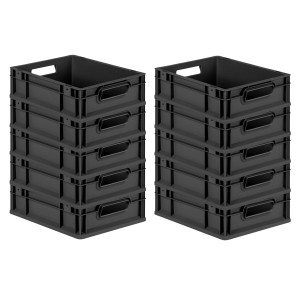 PROREGAL SparSet 10x Eurobox Nextgen Grip HxBxT 12x30x40cm 11 Liter Griffe Offen Schwarz Eurobehälter Transportbox Transportbehälter