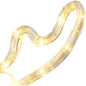 Detailaufnahme: LED-Rentier mit Schlitten, warmweiß leuchtende Weihnachtsfigur für außen.