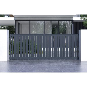 Casanoov Schiebetor Veymont, 4m breit, aus Aluminium in Grau. Gartentor mit Lamellen-Design.