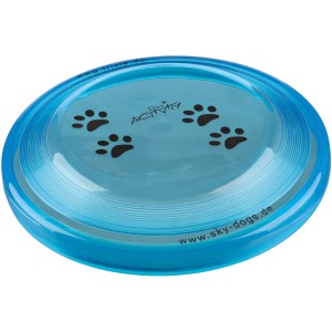 Bissfeste, blaue Trixie Dog Disc (ø 23cm) für Hunde, mit Pfotenabdruck.