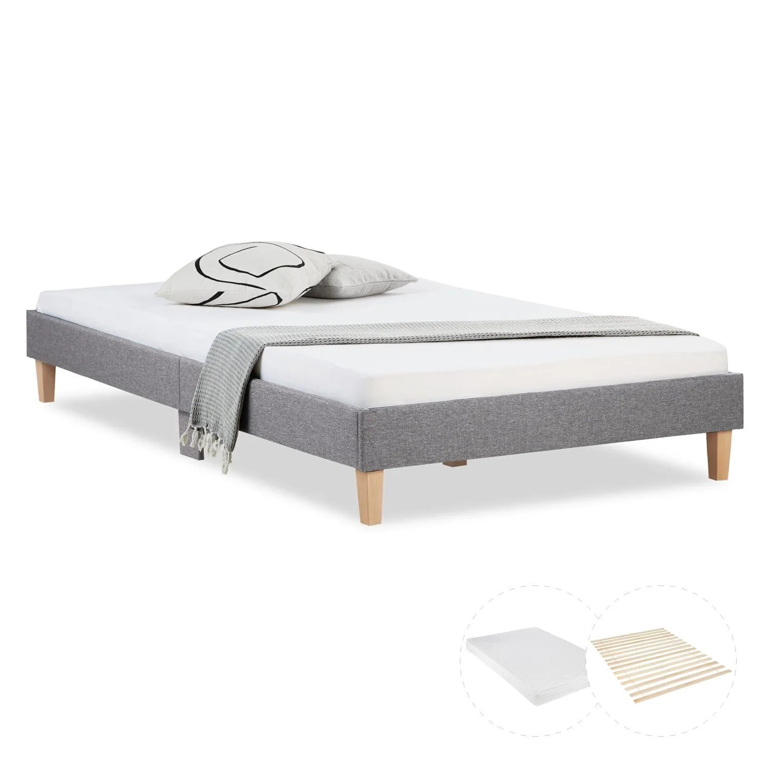 Homestyle4u Polsterbett mit Matratze 140x200 Grau