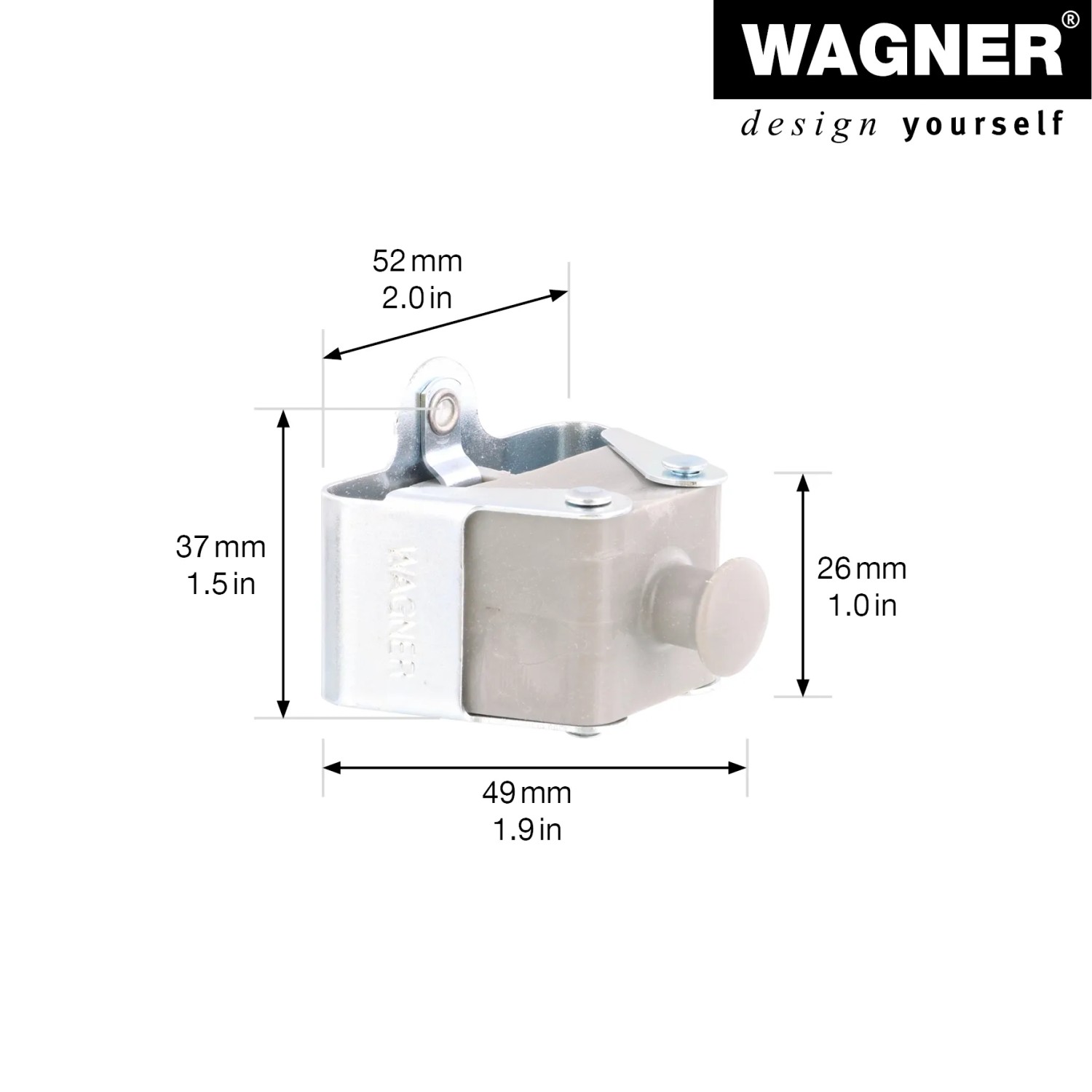 Wagner Knopf 2er Set Hooks4Tools, Wandhaken aus Stahl/Kunststoff, silberfarben, mit Maßangaben.