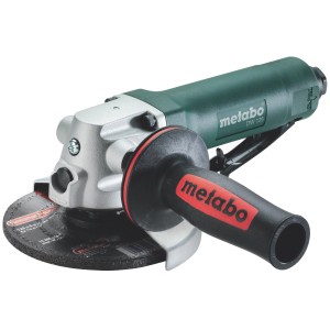 Metabo Druckluft-Winkelschleifer DW 125 mit Zusatzhandgriff und Schleifscheibe.