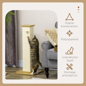 Katze kratzt am PawHut Kratzbaum, 80 cm hohe Kratzsäule mit Sisalseil und Spielball.
