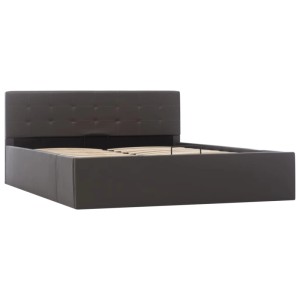 Graues vidaXL Stauraumbett (140x200 cm) mit Kunstlederbezug und hydraulischem Hebemechanismus.