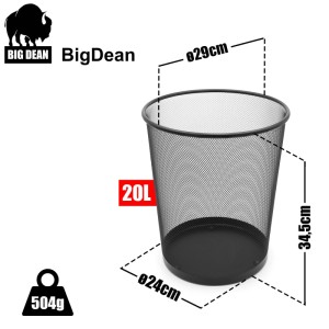 Schwarzer Draht-Papierkorb, 20L, mit Ø29cm oben und 34,5cm Höhe. Robuster Mülleimer für Büro & Zuhause.