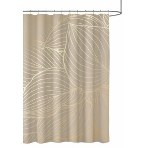 SANILO Duschvorhang Hosta, 180x200 cm, beige mit goldenem Blattmuster.