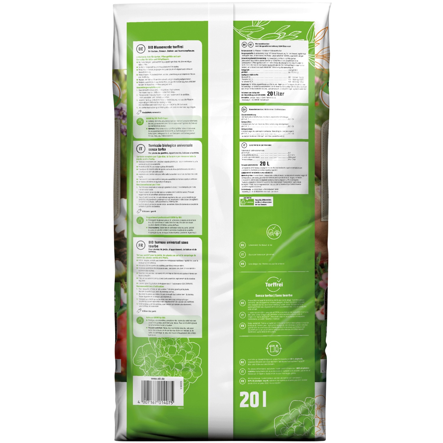 GROW by OBI BIO Blumenerde torffrei, 20l kaufen bei OBI