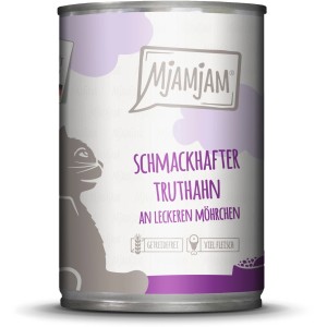 Mjamjam Katzen-Nassfutter mit Truthahn und Möhren, getreidefrei im 400g Format.