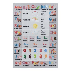 Ayyildiz Kinderteppich Play grau, 160x230 cm mit ABC und Zahlen Motiven.