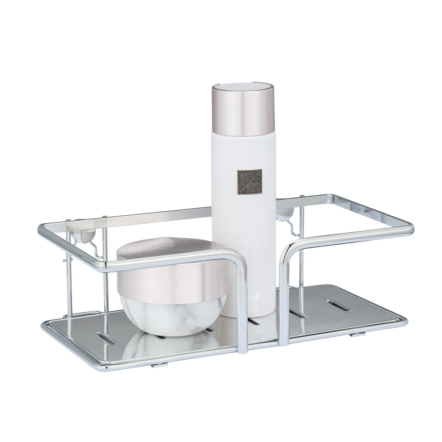 WENKO Wandablage Termoli aus Edelstahl mit Badartikeln, Chrom-Optik.
