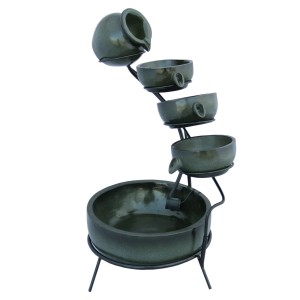 Monstershop Solar Kaskadenbrunnen Grun mit Akku, Gartenbrunnen mit mehreren Ebenen.