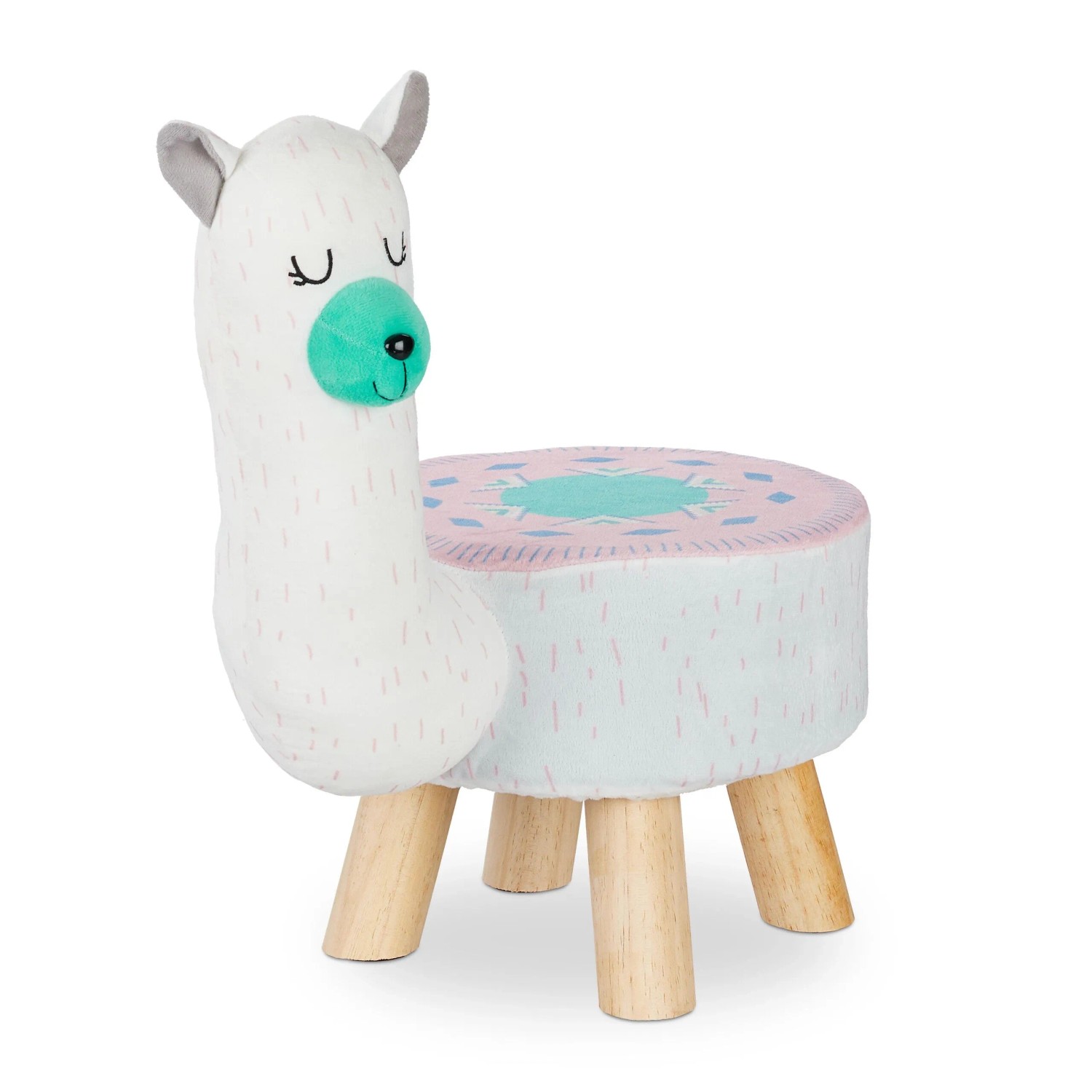 Relaxdays Tierhocker Lama MDF Schaumstoff Polyester Weiß Rosa Abnehmbar 48 cm x 28 cm x 42 cm 1,3 kg