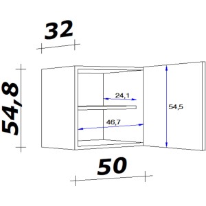 Skizze des Flex-Well Oberschranks Lucca, 50 cm breit, mit Maßen. Küchen-Hängeschrank in Weiß.