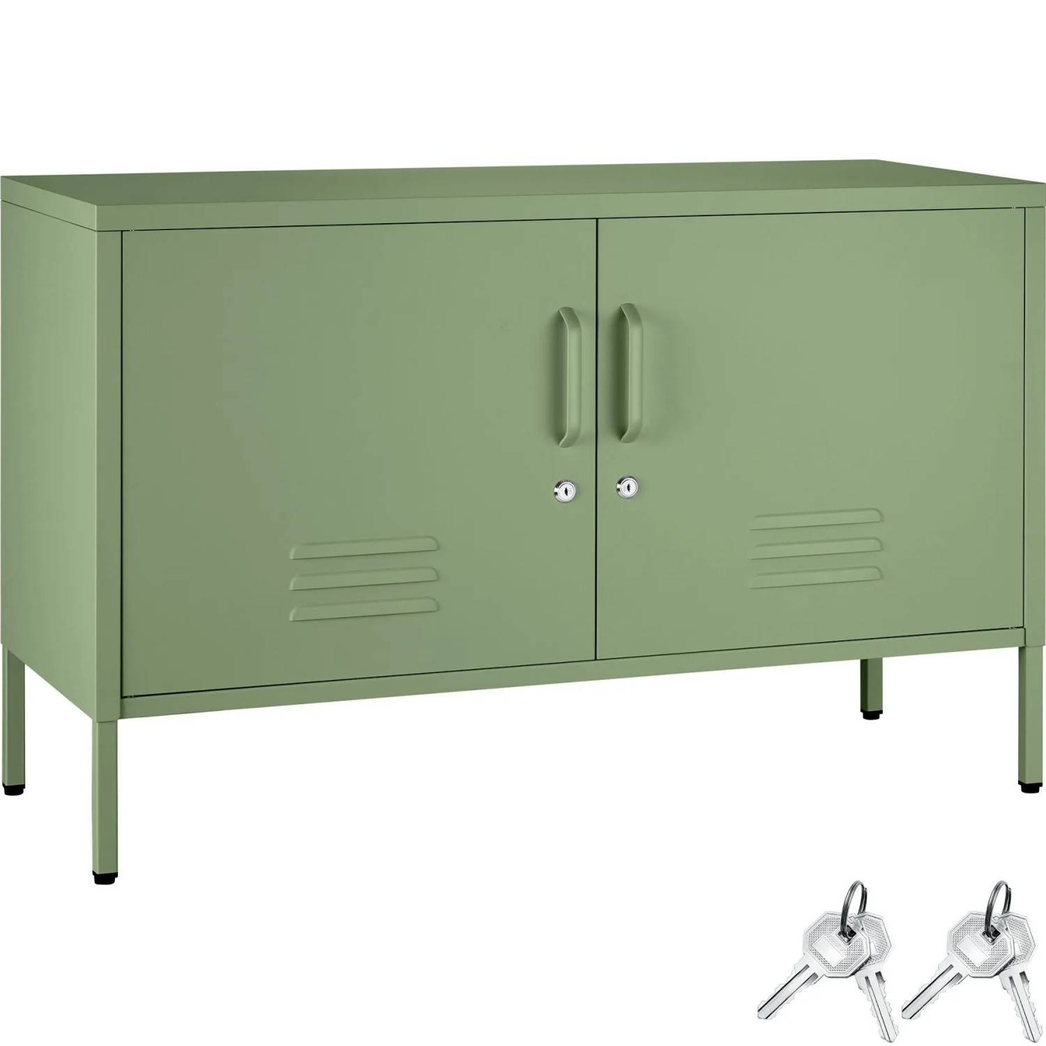 Tectake Sideboard Baker 2 Türen Mit Magnetverschluss  Einzeln Abschließbar Verstellbarer Zwischenboden  100 x 42 5 x 65 cm Salbeigrün