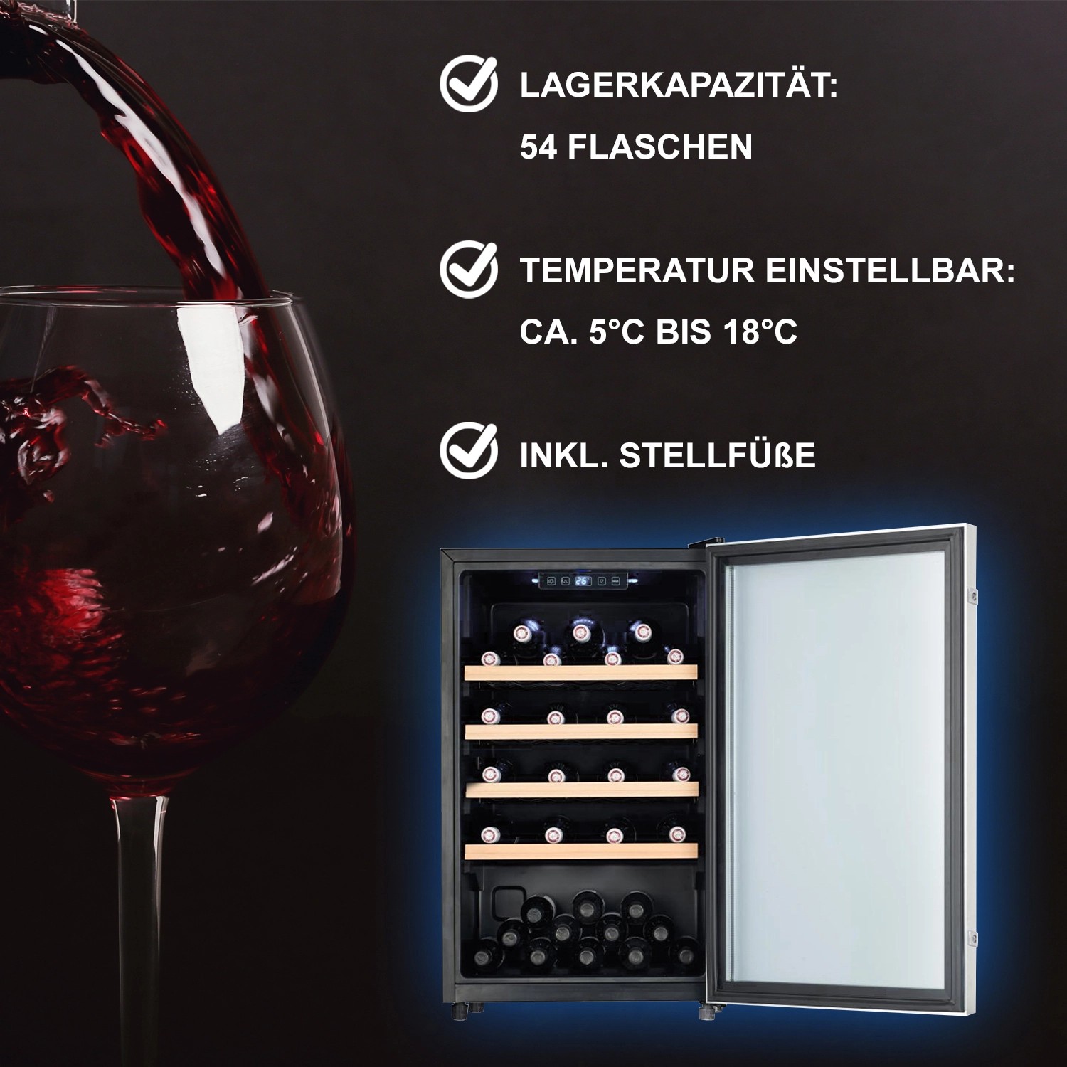 Tronitechnik Weinkühlschrank Getraenkekühlschrank 126 Liter 63 Flaschen Wein Kühlschrank