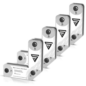 STAHLWERK Schweißwinkel Set, 4 magnetische Winkel in Silber-Weiß für präzises Positionieren von Werkstücken beim Schweißen.