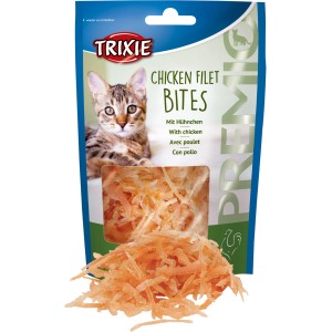 Trixie Chicken Filet Bites Premio Katzenleckerli, glutenfrei, 50g Packung.