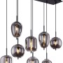 Globo Blacky Pendelleuchte, 8-flammig, schwarz mit rauchfarbenen Gläsern.