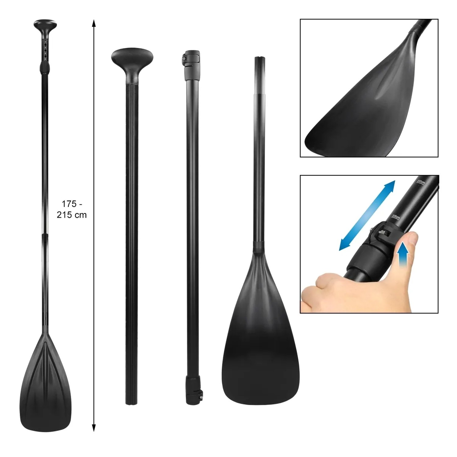 Schwarz verstellbares SUP-Paddel von ECD Germany, Länge 175-215 cm, für Stand Up Paddle Board.