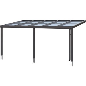 Skan Holz Terrassenüberdachung Monza, 541x307 cm, Aluminium Anthrazit mit Glasdach.