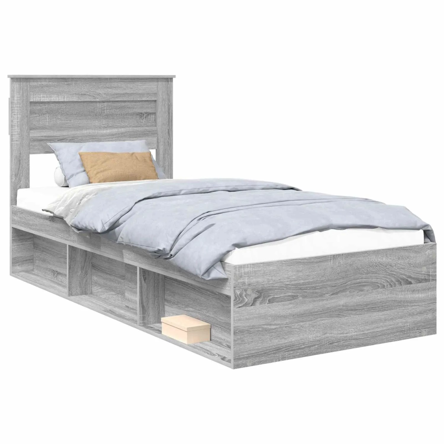 vidaXL Bettrahmen Grau Sonoma 90 x 190 cm Massives Kiefernholz 3409804