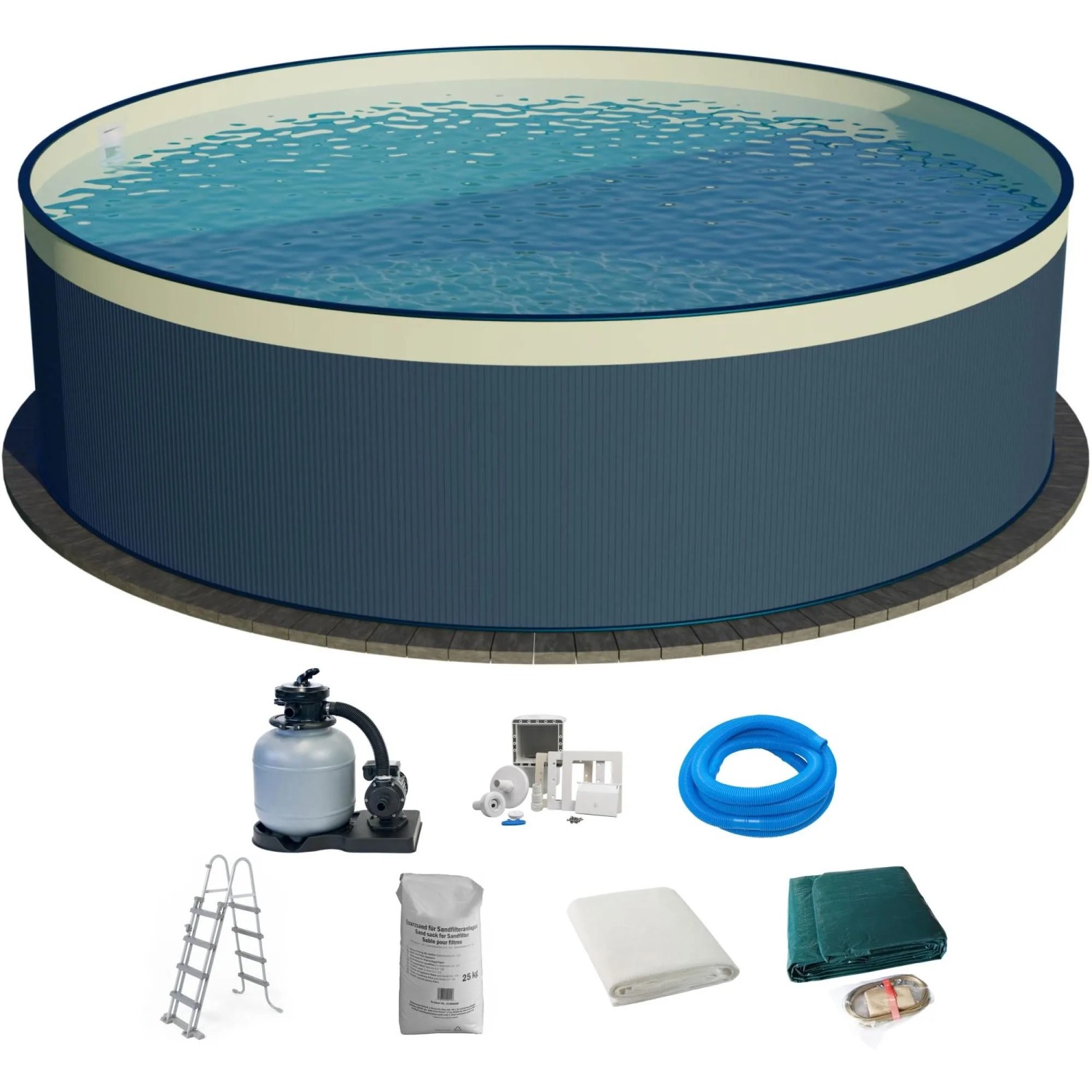 Waterman Stahlwandpool Set 8 teilig Hoch Rund 450 x 90 cm Stahl 0,3 mm Anthrazit Folie 0,2 mm Sand Waterman Stahlwandpool Set 8 teilig Hoch Rund 450 x 90 cm Stahl 0,3 mm Anthrazit Folie 0,2 mm Sand