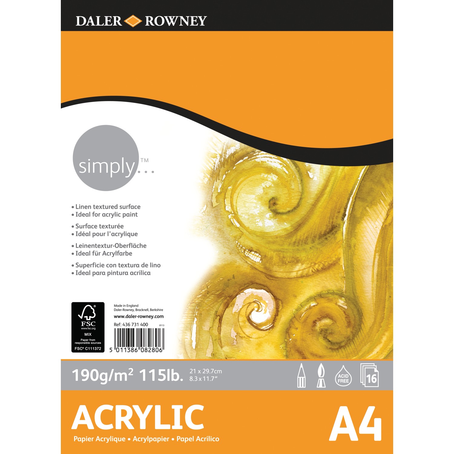 Daler-Rowney Simply Acrylmalpapier DIN A4, 190 g/m², 16 Blatt