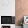 ESTAhome Fototapete 3D Muster Terrakottarosa im Wohnraum mit Kamin und Deko.