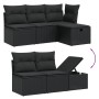 Schwarze 5-tlg. vidaXL Garten-Sofagarnitur aus Poly Rattan mit Kissen und Stauraum.