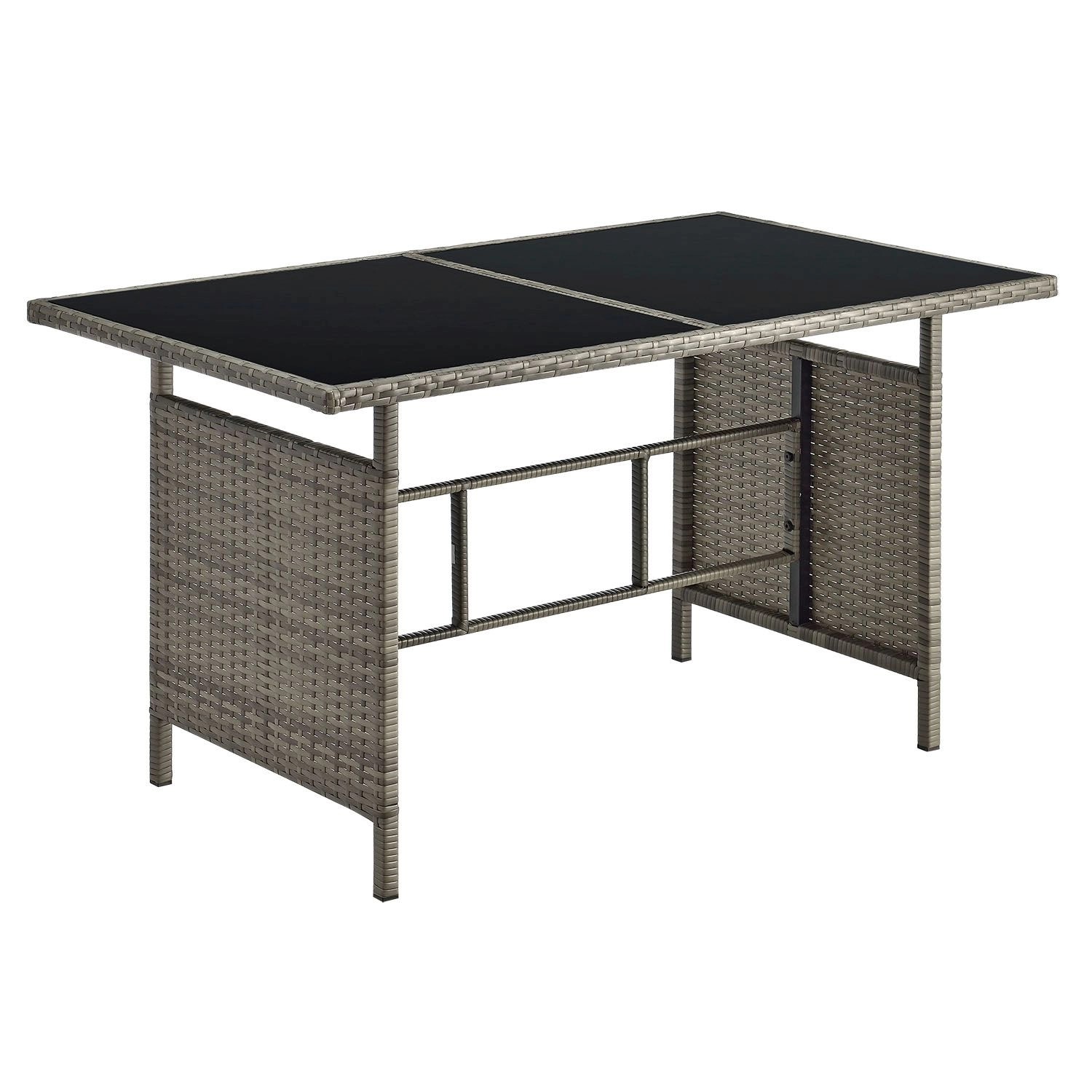 Polyrattan Gartentisch Manacor, grau meliert mit schwarzer Glasplatte, Teil der Gartenmöbel Lounge.