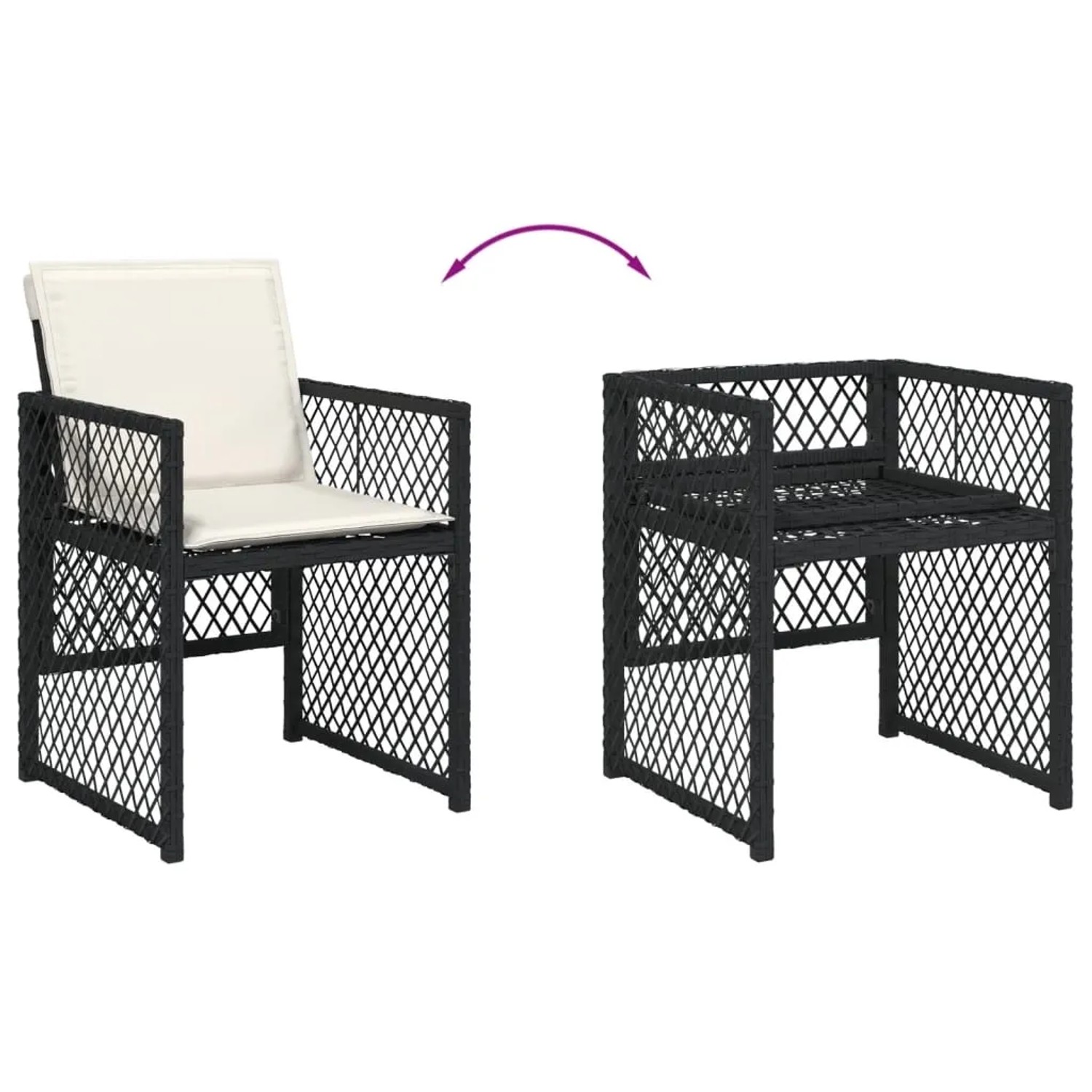 vidaXL Garten-Essgruppe, 13-teilig, schwarzes Poly Rattan, platzsparende Stühle mit Kissen.