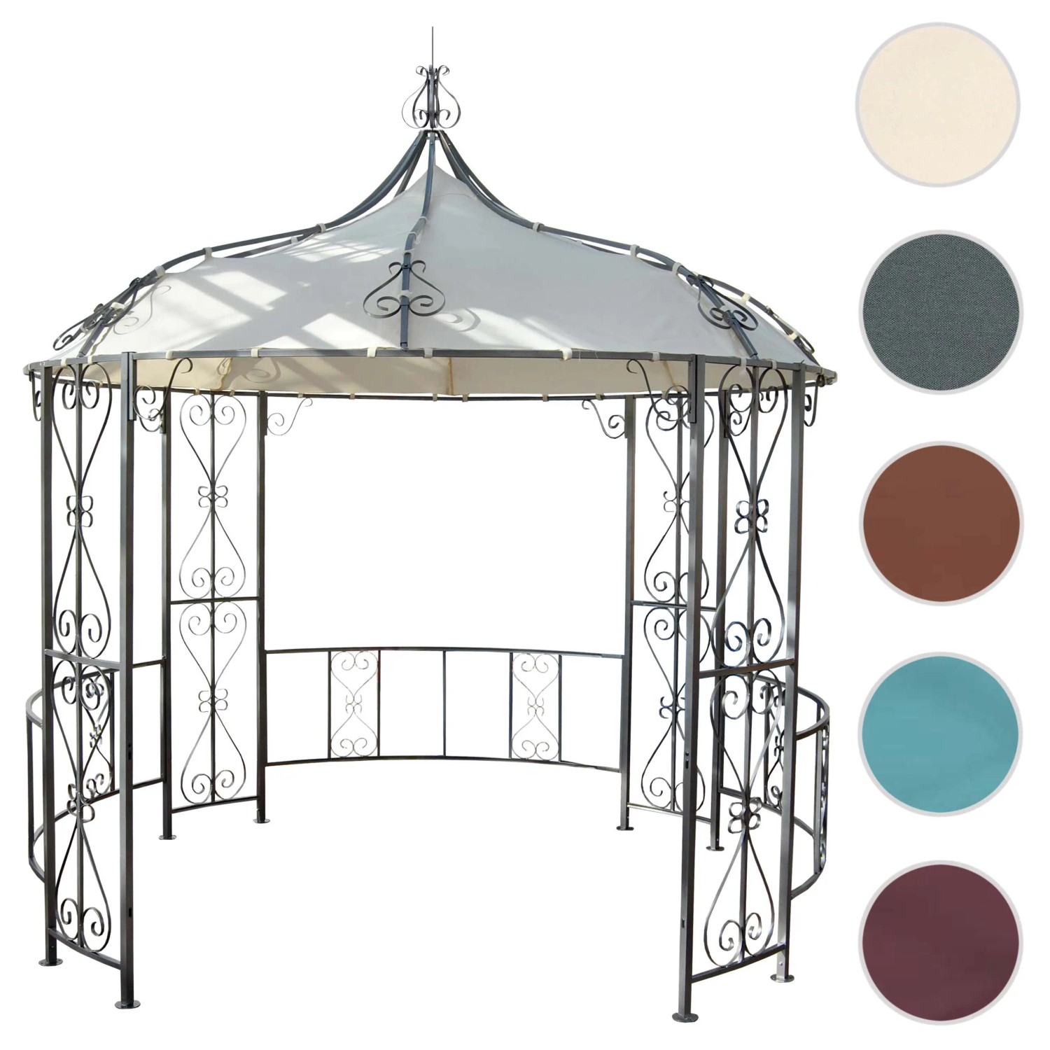 Creme-farbene MCW Pergola Cabrera Terrassenüberdachung mit dekorativen Ornamenten.
