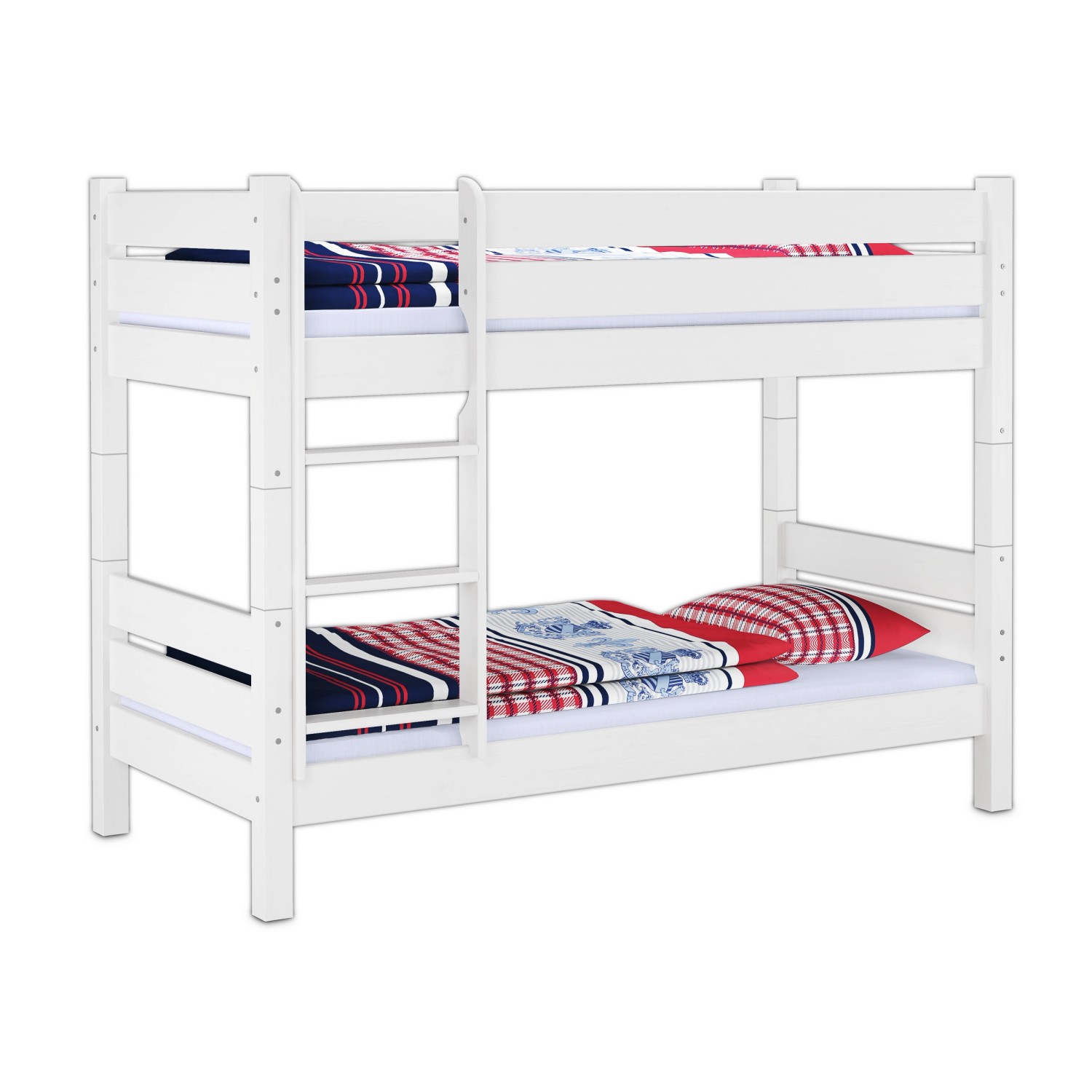 Erst-Holz Teilbares Etagenbett 100 x 200 Kiefer Weiß für Erwachsene Modell 16 Rollrost und Doppelbettkasten inkl.