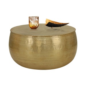 Goldener Womo-Design Couchtisch (90x45 cm) mit Hammerschlag-Optik. Handgefertigter Wohnzimmertisch.