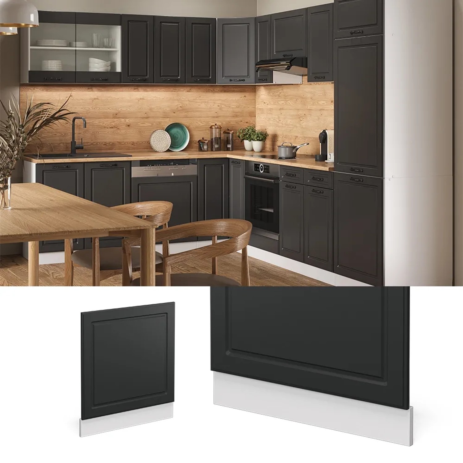Vicco Frontblende für Geschirrspüler, R-Line, Anthrazit/Weiß, Landhausstil, 60 cm mit AP Marmor