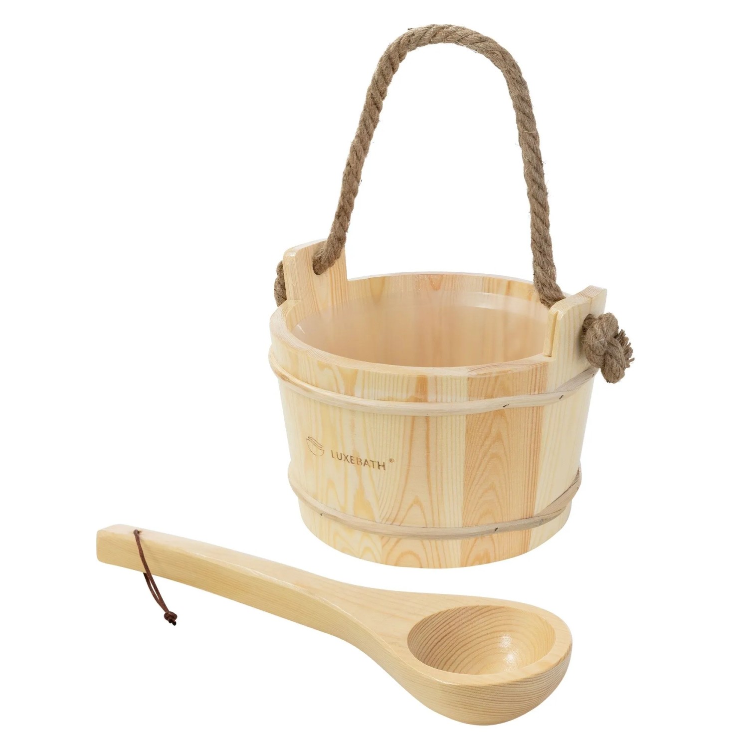 LuxeBath Saunazubehör-Set aus Kiefernholz Aufgusskübel & Schöpfkelle